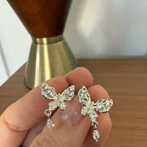 Elegant White Gold Plated Butterfly Earrings